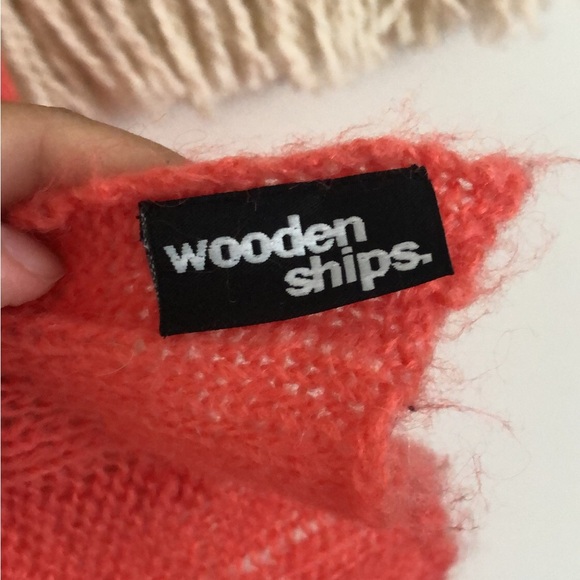 Wooden Ships Set 2 Piece Wrap Cardigan Mohair Wool With Scarf Coral Size M/L - Picture 7 of 8